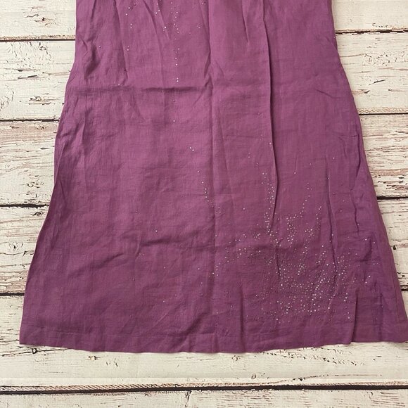 Eileen Fisher Tank Dress Womens 10 Sequins 100% Irish Linen Purple Scoop Neck - Picture 3 of 11